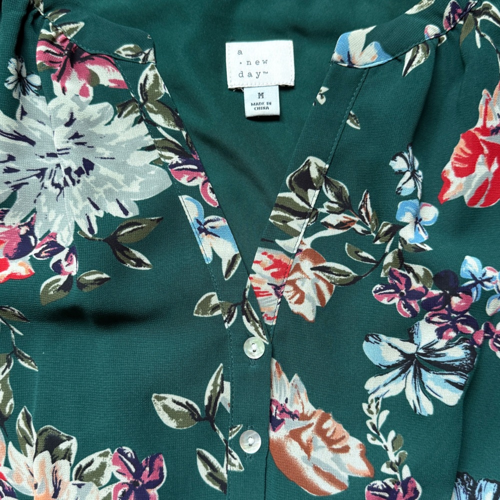 A New Day Women’s Green Floral Button Down Fit & Flare Dress Size Medium - Picture 11 of 12